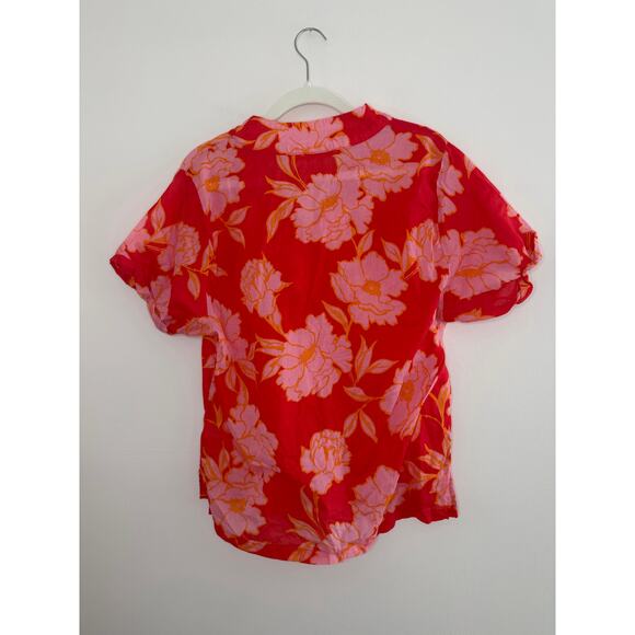 Karlie Red Pink Floral Blouse Boho Resort Summer Top Lightweight - Picture 3 of 7